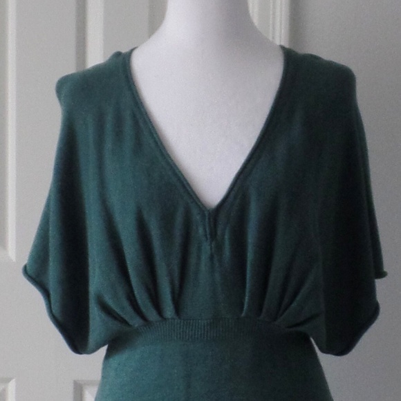 Y2K Vintage Woman's V-neck Knit Dress Elegant Bohemian Mini Emerald Green Large - Picture 6 of 9